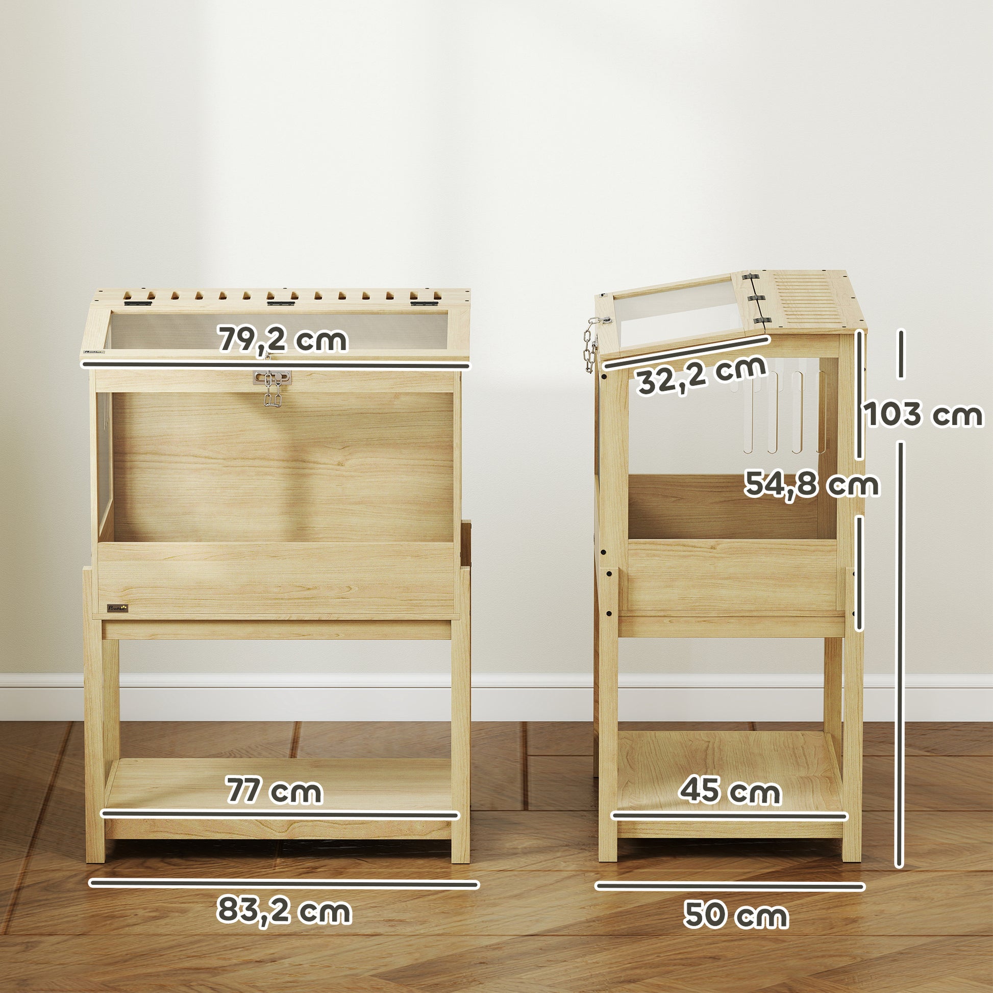 Hamster Cage 2 Tiers Small Animal Cage with Foldable Lid, Large Pet House Cage for Hamster Dwarf Hamster 83.2 x 50 x 103 cm Natural Wood