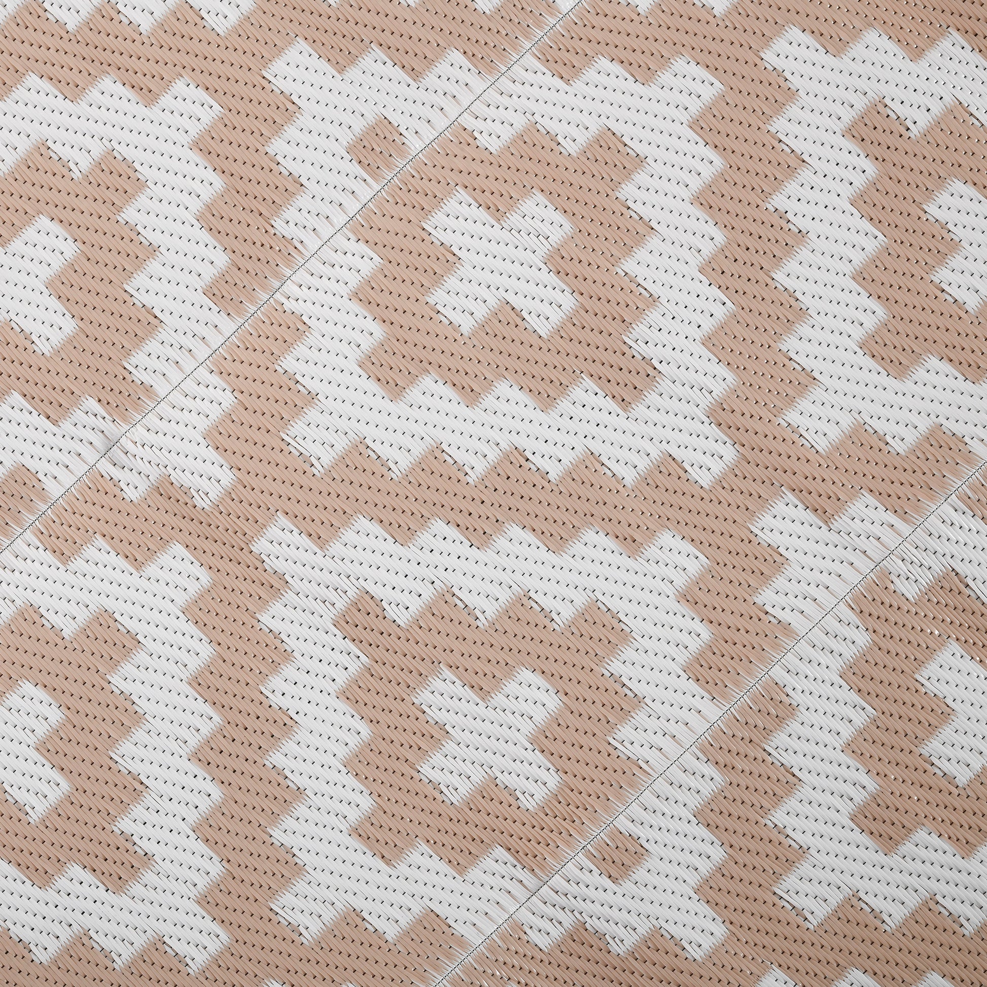 Outdoor Rug 182x274 cm Reversible Rug with Geometric Rhombus Pattern Waterproof for Terrace Balcony Patio Camping Beach Brown and White