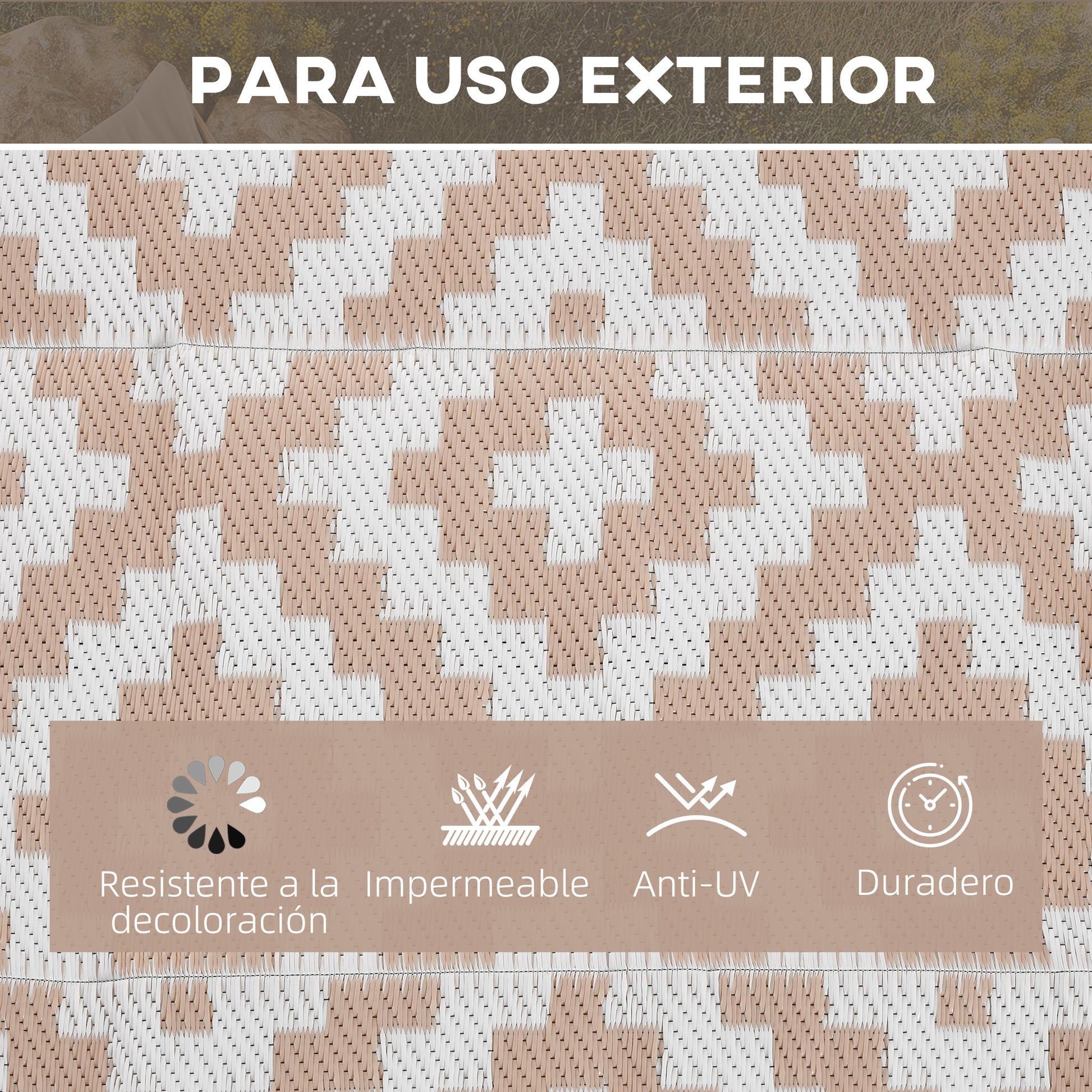 Outdoor Rug 182x274 cm Reversible Rug with Geometric Rhombus Pattern Waterproof for Terrace Balcony Patio Camping Beach Brown and White