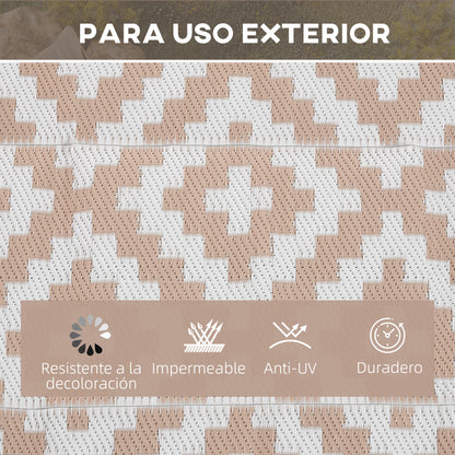 Outdoor Rug 182x274 cm Reversible Rug with Geometric Rhombus Pattern Waterproof for Terrace Balcony Patio Camping Beach Brown and White