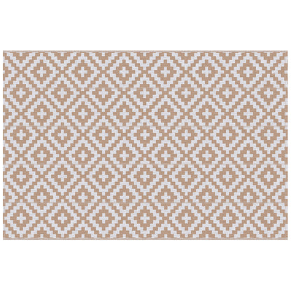 Outdoor Rug 182x274 cm Reversible Rug with Geometric Rhombus Pattern Waterproof for Terrace Balcony Patio Camping Beach Brown and White