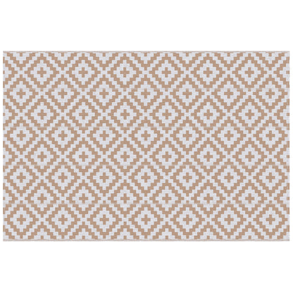 Outdoor Rug 182x274 cm Reversible Rug with Geometric Rhombus Pattern Waterproof for Terrace Balcony Patio Camping Beach Brown and White