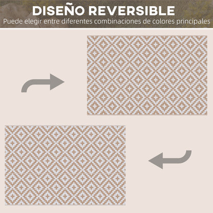 Outdoor Rug 182x274 cm Reversible Rug with Geometric Rhombus Pattern Waterproof for Terrace Balcony Patio Camping Beach Brown and White