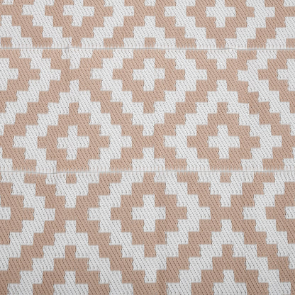 Outdoor Rug 182x274 cm Reversible Rug with Geometric Rhombus Pattern Waterproof for Terrace Balcony Patio Camping Beach Brown and White