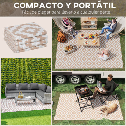Outdoor Rug 182x274 cm Reversible Rug with Geometric Rhombus Pattern Waterproof for Terrace Balcony Patio Camping Beach Brown and White