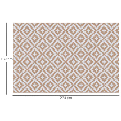 Outdoor Rug 182x274 cm Reversible Rug with Geometric Rhombus Pattern Waterproof for Terrace Balcony Patio Camping Beach Brown and White