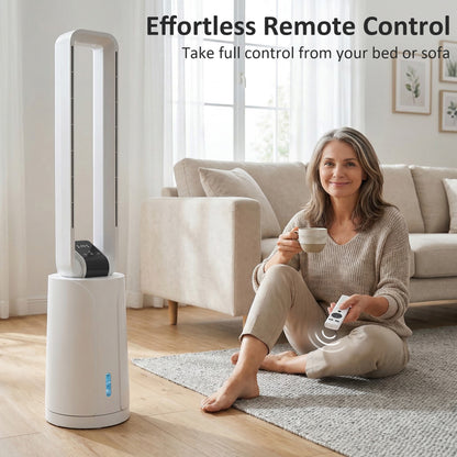 3-in-1 Portable Evaporative Air Cooler — Humidifier & Fan, 2 Ice Packs, 1.7 L Tank, 15-Hour Timer, 70° Oscillation, Remote, White