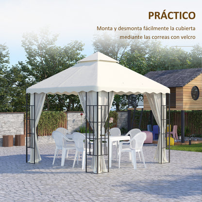 Replacement Canopy Top for Gazebo 3x3m Replacement Cover with Double Roof and 10 Drainage Holes Polyester Fabric for Tent Pavilion Gazebo Cream