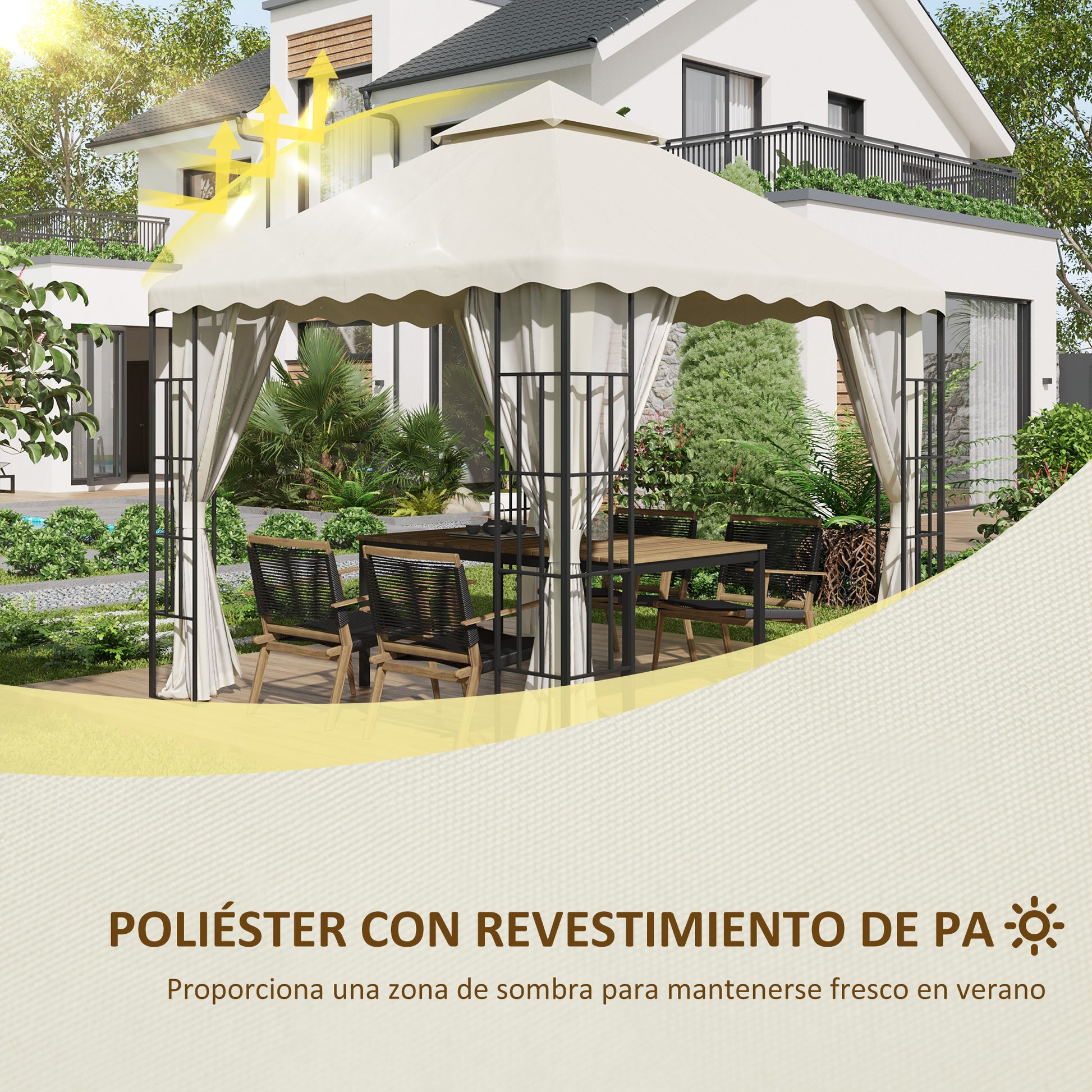 Replacement Canopy Top for Gazebo 3x3m Replacement Cover with Double Roof and 10 Drainage Holes Polyester Fabric for Tent Pavilion Gazebo Cream