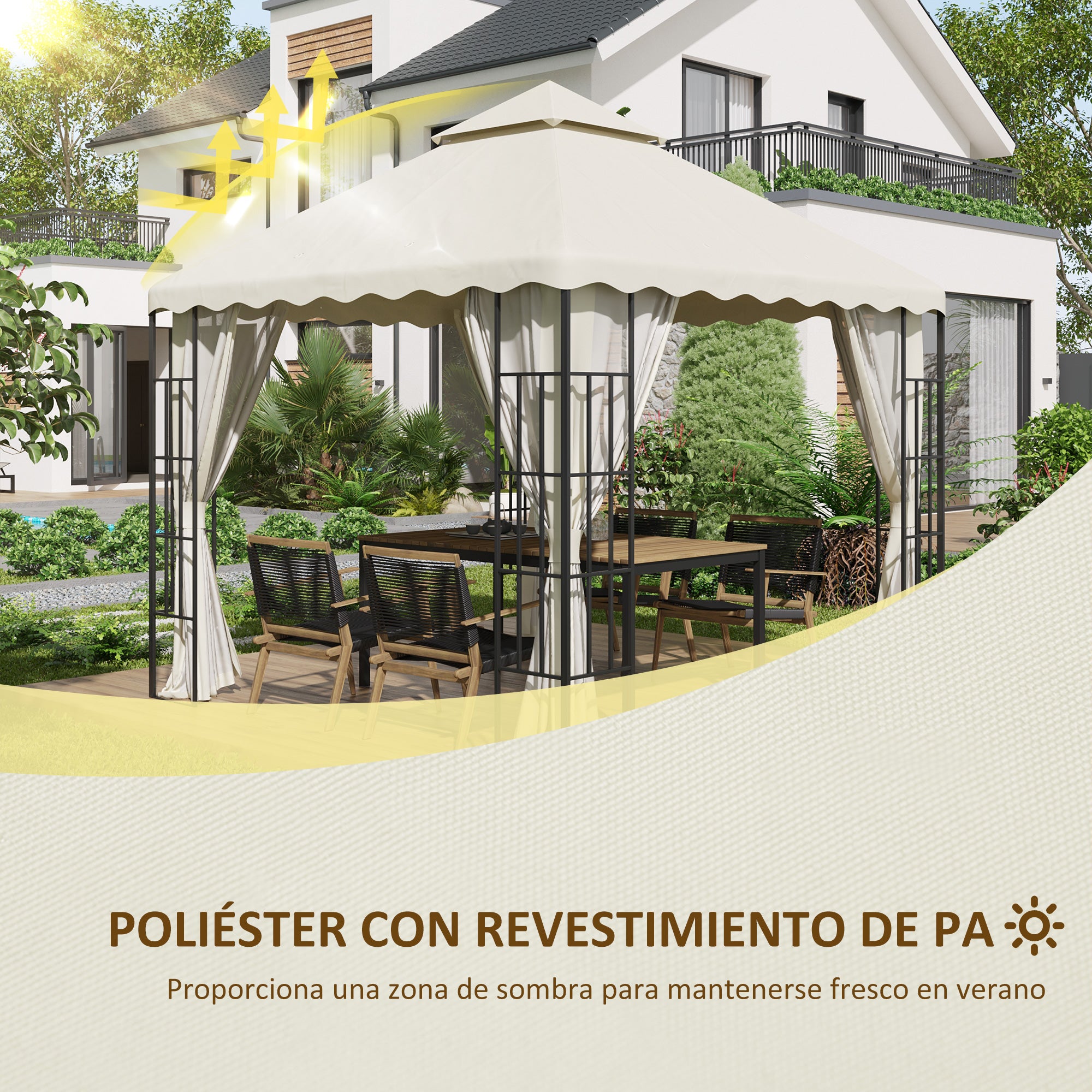 Replacement Canopy Top for Gazebo 3x3m Replacement Cover with Double Roof and 10 Drainage Holes Polyester Fabric for Tent Pavilion Gazebo Cream