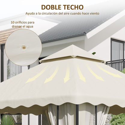 Replacement Canopy Top for Gazebo 3x3m Replacement Cover with Double Roof and 10 Drainage Holes Polyester Fabric for Tent Pavilion Gazebo Cream