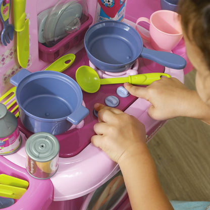 Kids Kitchen Playset Toy 38 PCS Pretend Play Kitchen Accessories - for 3-6 years with realistic lights and sounds, Pink