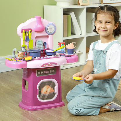 Kids Kitchen Playset Toy 38 PCS Pretend Play Kitchen Accessories - for 3-6 years with realistic lights and sounds, Pink
