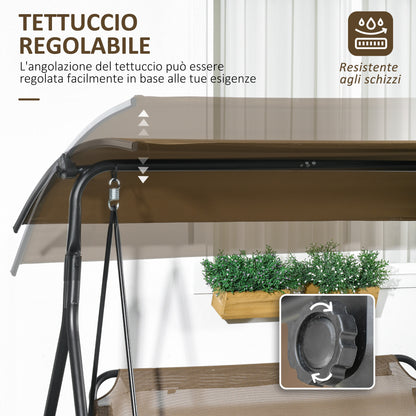 3-Seater Garden Swing with Adjustable Sunshade, Outdoor Swing with Breathable Texteline Seat and Metal Frame, Capacity Up to 240 kg, 172x110x153 cm, Brown and Black