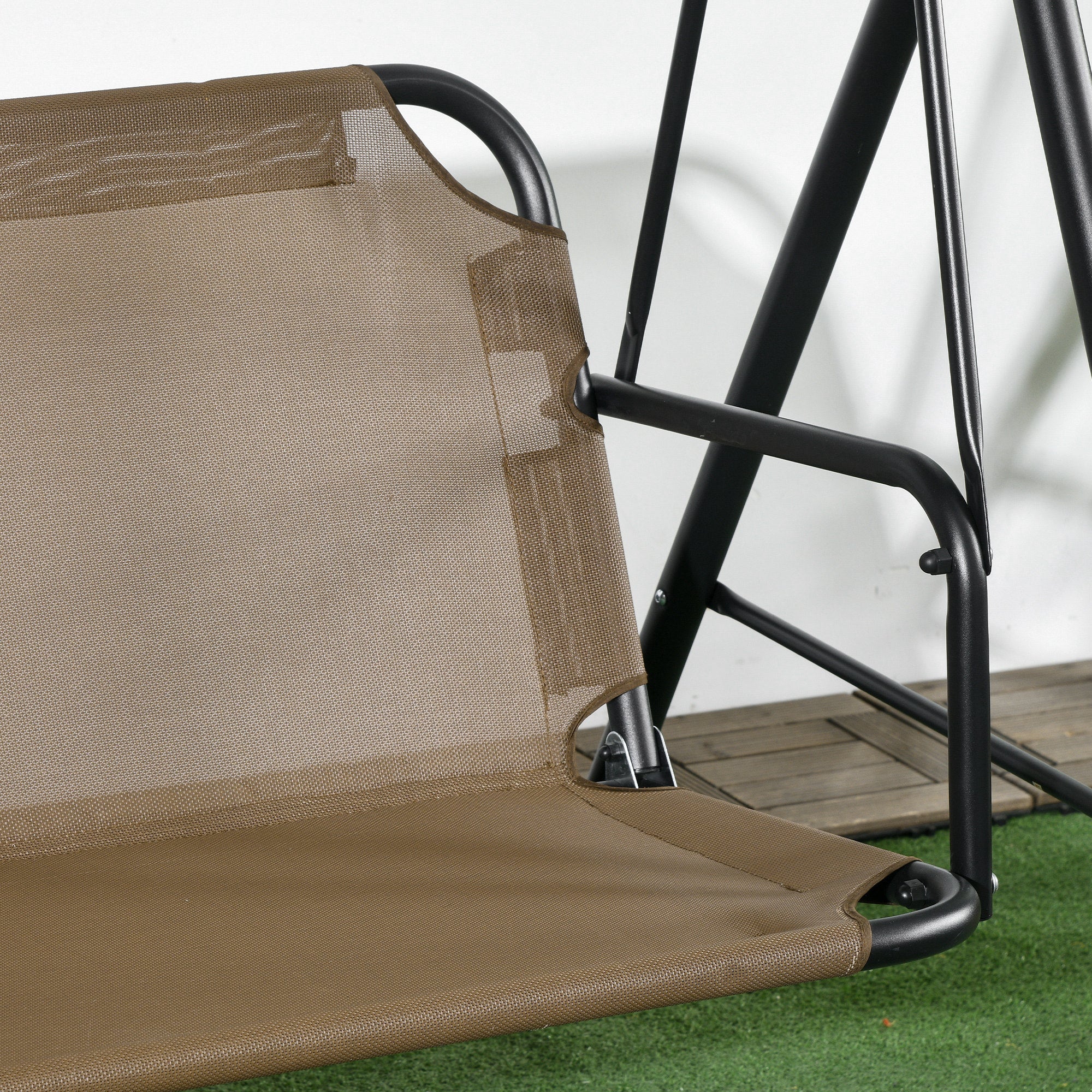 3-Seater Garden Swing with Adjustable Sunshade, Outdoor Swing with Breathable Texteline Seat and Metal Frame, Capacity Up to 240 kg, 172x110x153 cm, Brown and Black
