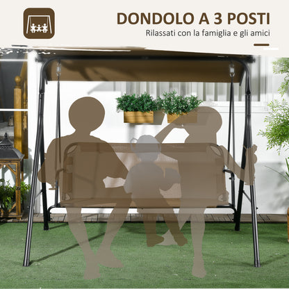 3-Seater Garden Swing with Adjustable Sunshade, Outdoor Swing with Breathable Texteline Seat and Metal Frame, Capacity Up to 240 kg, 172x110x153 cm, Brown and Black