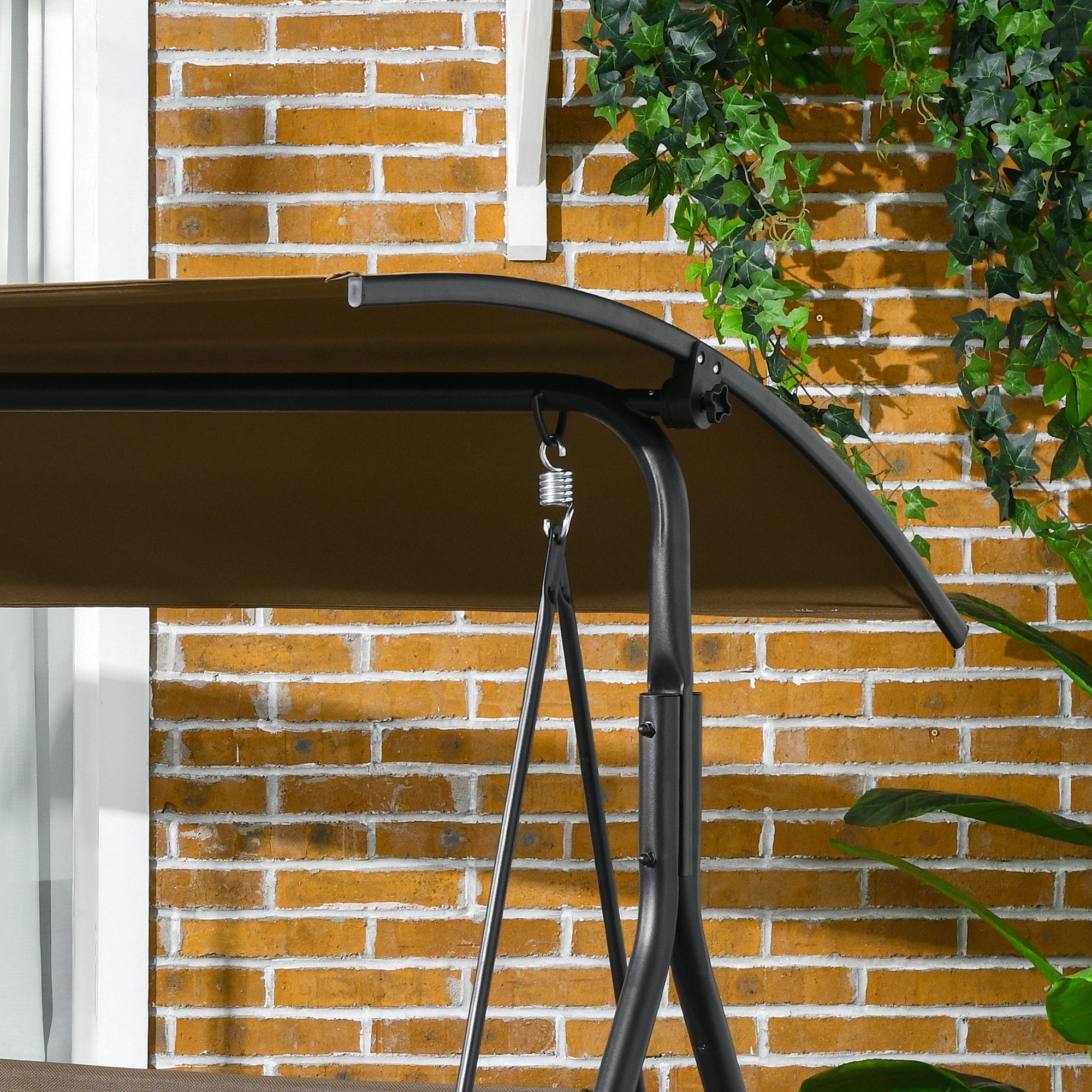 3-Seater Garden Swing with Adjustable Sunshade, Outdoor Swing with Breathable Texteline Seat and Metal Frame, Capacity Up to 240 kg, 172x110x153 cm, Brown and Black