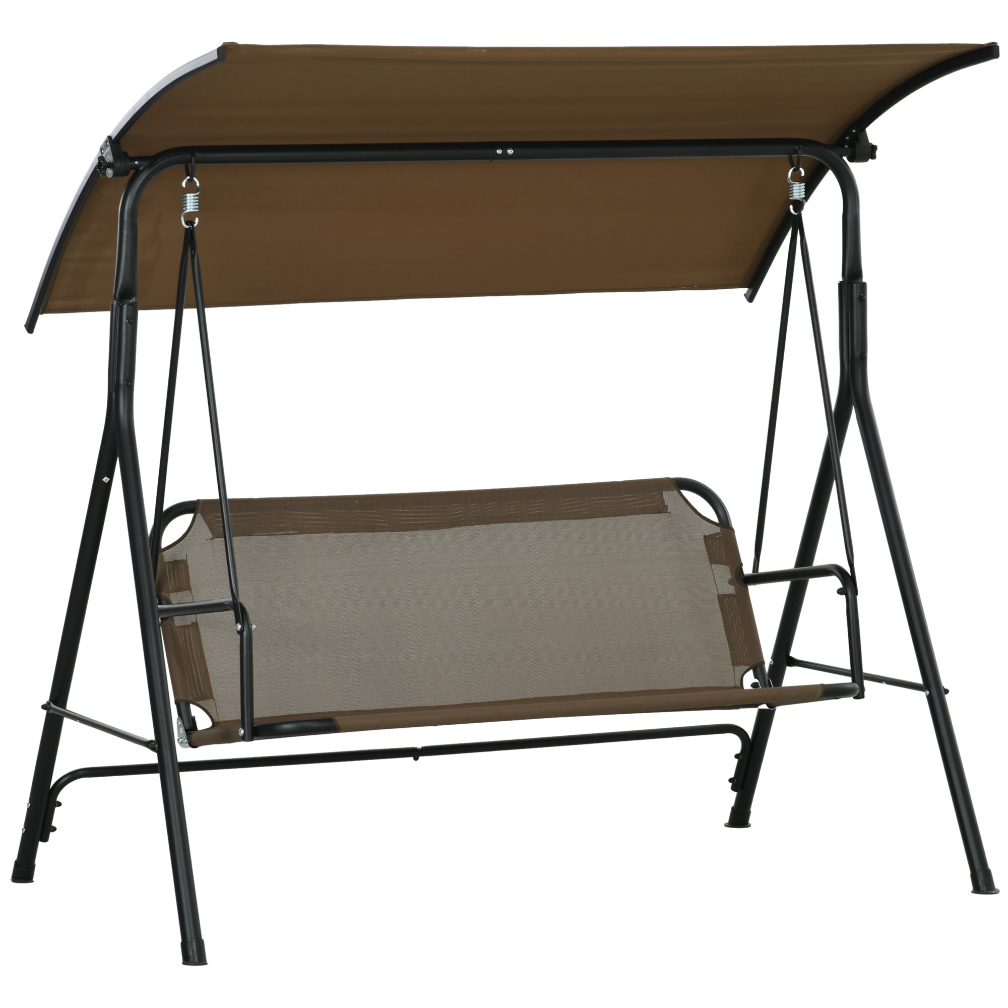 3-Seater Garden Swing with Adjustable Sunshade, Outdoor Swing with Breathable Texteline Seat and Metal Frame, Capacity Up to 240 kg, 172x110x153 cm, Brown and Black