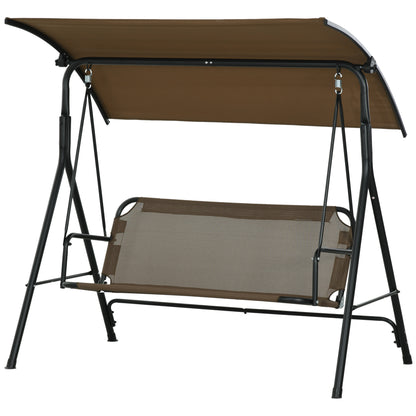 3-Seater Garden Swing with Adjustable Sunshade, Outdoor Swing with Breathable Texteline Seat and Metal Frame, Capacity Up to 240 kg, 172x110x153 cm, Brown and Black