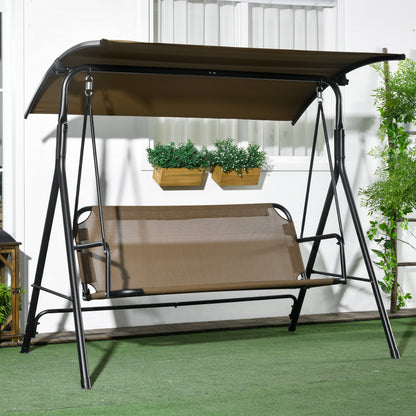 3-Seater Garden Swing with Adjustable Sunshade, Outdoor Swing with Breathable Texteline Seat and Metal Frame, Capacity Up to 240 kg, 172x110x153 cm, Brown and Black