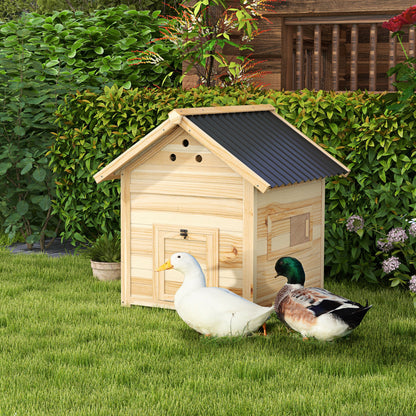 Wooden Duck House Duck Coop with Tilted Roof Poultry Coop with Double Door, Chicken Coop with Removable Floor Goose Coop Chicken Coop Natural 78 x 90 x 92 cm