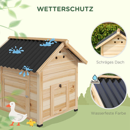 Wooden Duck House Duck Coop with Tilted Roof Poultry Coop with Double Door, Chicken Coop with Removable Floor Goose Coop Chicken Coop Natural 78 x 90 x 92 cm