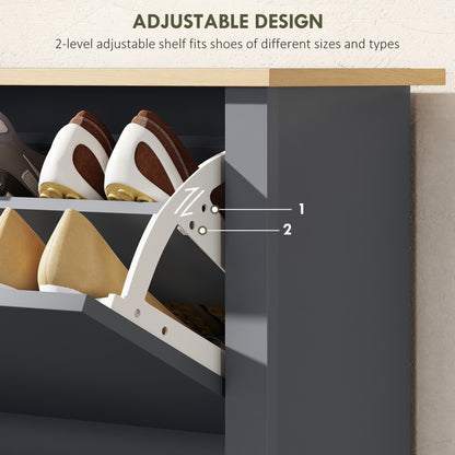 Shoe Cabinet with 2 Tilt-Out Compartments, Narrow Shoe Storage with Adjustable Divider, Holds up to 12 Pairs — 28.3 x 10.2 x 31.5 in (72 x 26 x 80 cm), Dark Gray
