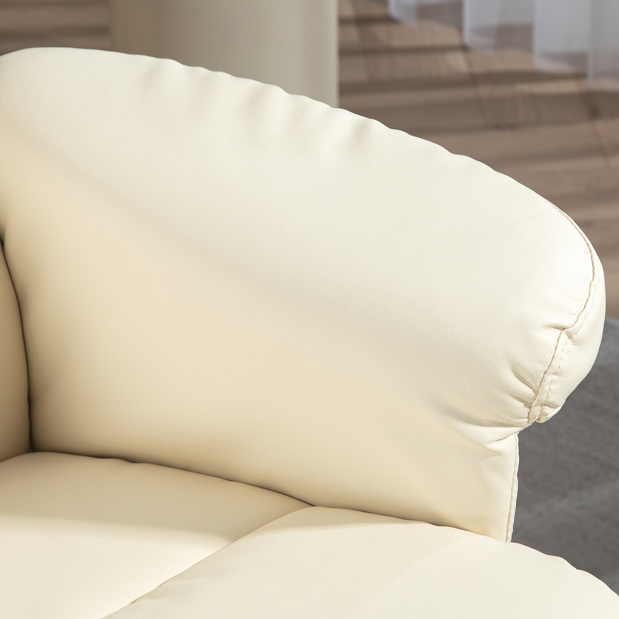 Armchair with Footstool, Storage Space, Padded TV Chair with Reclining Function, 360° Swivel TV Chair for Bedroom, Living Room, Faux Leather, Cream White