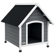 Dog House 75x88x82 cm Medium Dog Kennel with Imitation Tile Roof Elevated Base and Removable Floor for Outdoor Gray