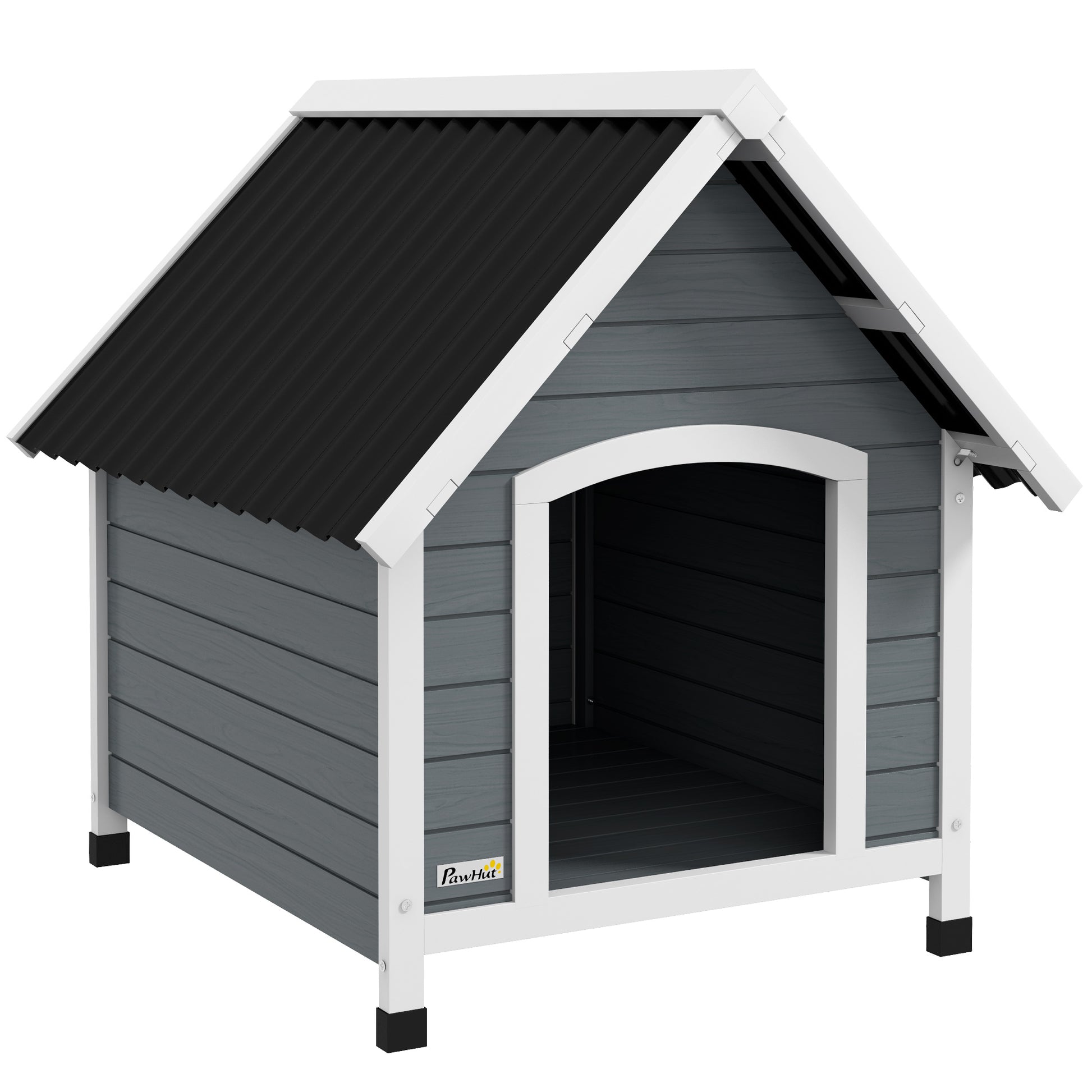 Dog House 75x88x82 cm Medium Dog Kennel with Imitation Tile Roof Elevated Base and Removable Floor for Outdoor Gray
