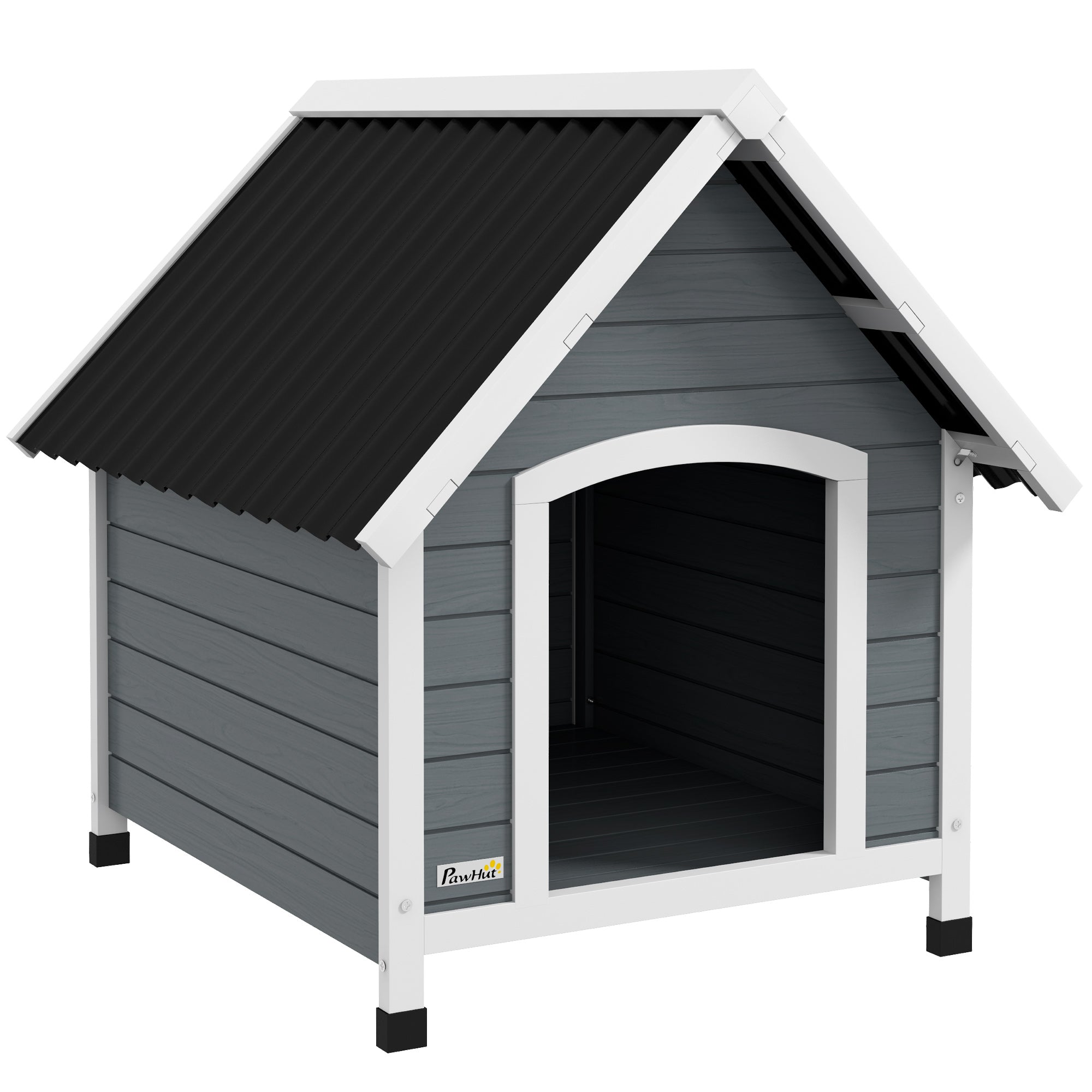 Dog House 75x88x82 cm Medium Dog Kennel with Imitation Tile Roof Elevated Base and Removable Floor for Outdoor Gray