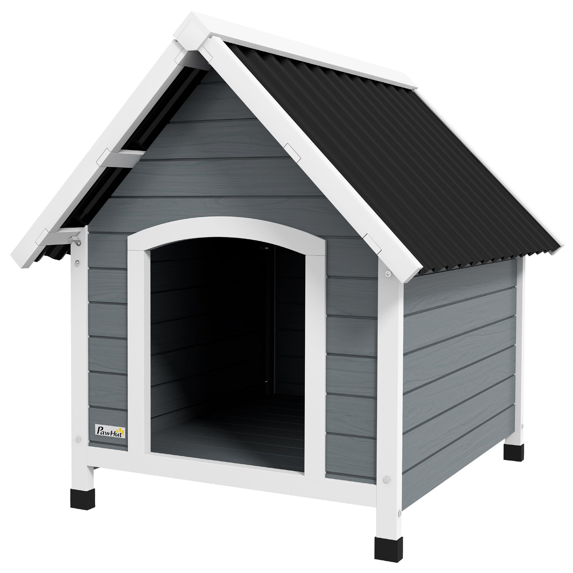 Dog House 75x88x82 cm Medium Dog Kennel with Imitation Tile Roof Elevated Base and Removable Floor for Outdoor Gray