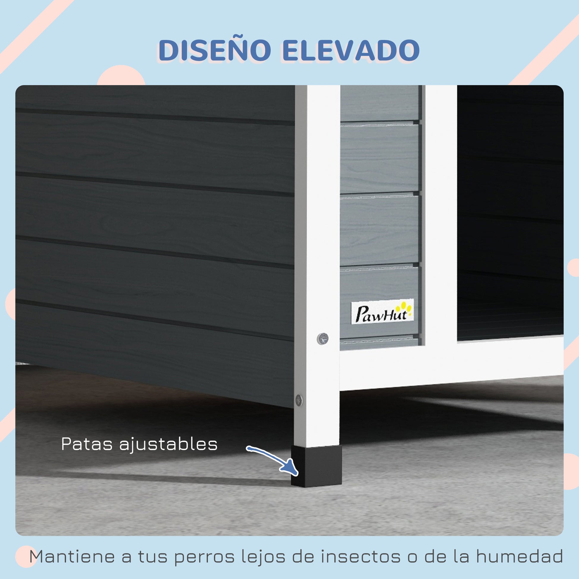 Dog House 75x88x82 cm Medium Dog Kennel with Imitation Tile Roof Elevated Base and Removable Floor for Outdoor Gray