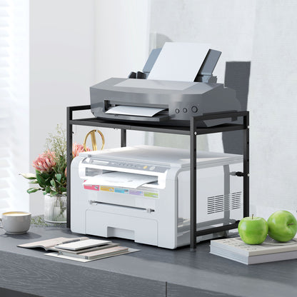 Expandable Microwave Shelf Microwave Stand with 3 Hooks Kitchen Shelf Microwave Holder made of Metal, Black