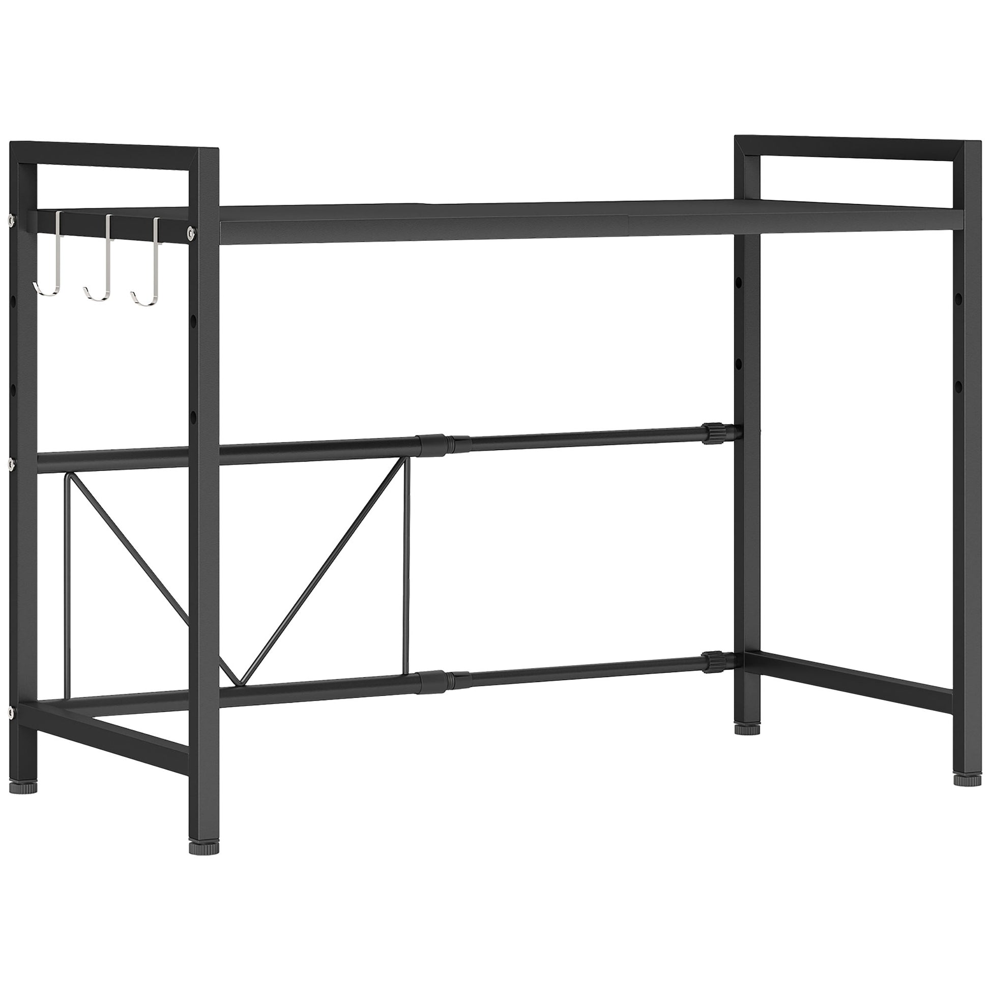 Expandable Microwave Shelf Microwave Stand with 3 Hooks Kitchen Shelf Microwave Holder made of Metal, Black