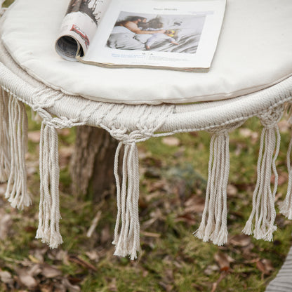 Round Hanging Chair with Ø60 cm Hammock Swing with Cushion and Cotton Rope for Indoor and Outdoor 80x80x42 cm Beige