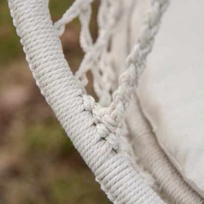 Round Hanging Chair with Ø60 cm Hammock Swing with Cushion and Cotton Rope for Indoor and Outdoor 80x80x42 cm Beige