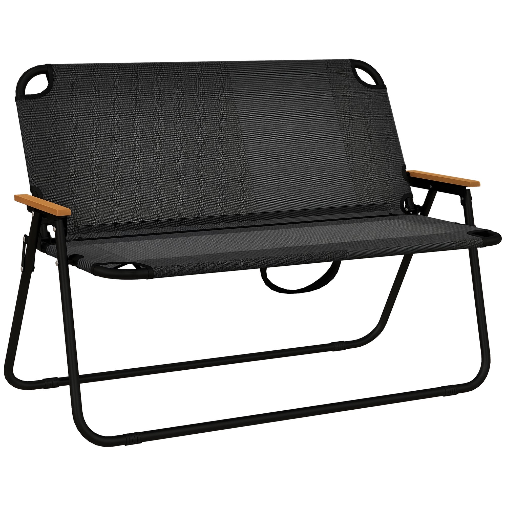 2-Seater Garden Bench, Bench, Foldable Camping Bench, Folding Bench with 220 kg Weight Capacity, for Camping, Patio, Mesh, Black, 108 x 65 x 73 cm