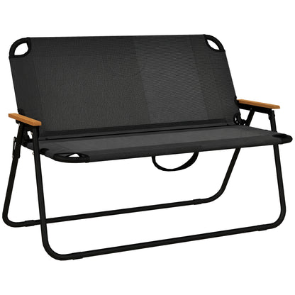 2-Seater Garden Bench, Bench, Foldable Camping Bench, Folding Bench with 220 kg Weight Capacity, for Camping, Patio, Mesh, Black, 108 x 65 x 73 cm
