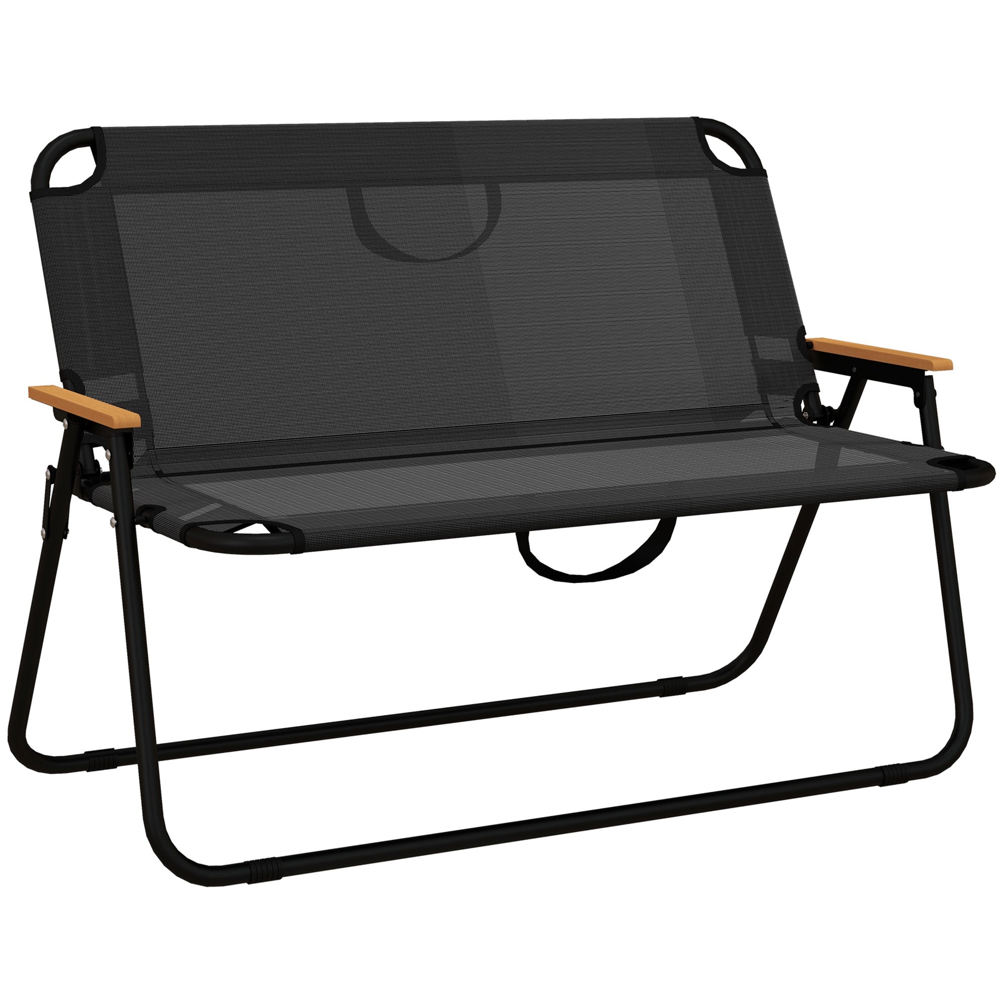 2-Seater Garden Bench, Bench, Foldable Camping Bench, Folding Bench with 220 kg Weight Capacity, for Camping, Patio, Mesh, Black, 108 x 65 x 73 cm