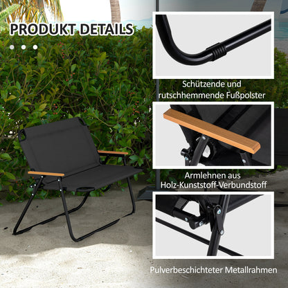 2-Seater Garden Bench, Bench, Foldable Camping Bench, Folding Bench with 220 kg Weight Capacity, for Camping, Patio, Mesh, Black, 108 x 65 x 73 cm