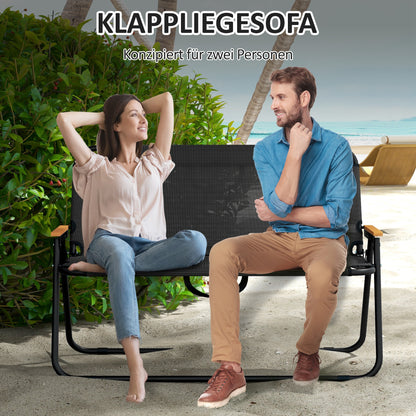 2-Seater Garden Bench, Bench, Foldable Camping Bench, Folding Bench with 220 kg Weight Capacity, for Camping, Patio, Mesh, Black, 108 x 65 x 73 cm