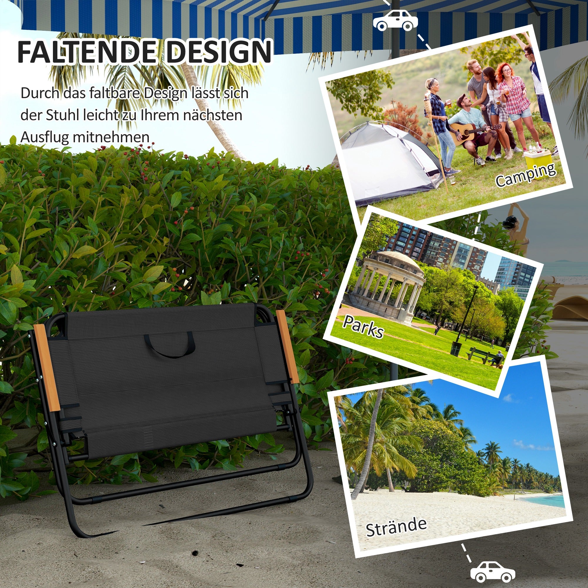 2-Seater Garden Bench, Bench, Foldable Camping Bench, Folding Bench with 220 kg Weight Capacity, for Camping, Patio, Mesh, Black, 108 x 65 x 73 cm