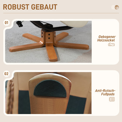 Recliner Chair with Ottoman, TV Chair with Reclining Function, Rocking Function, High Backrest, Wooden Legs for Living Room, Bedroom, Faux Leather, Cream White