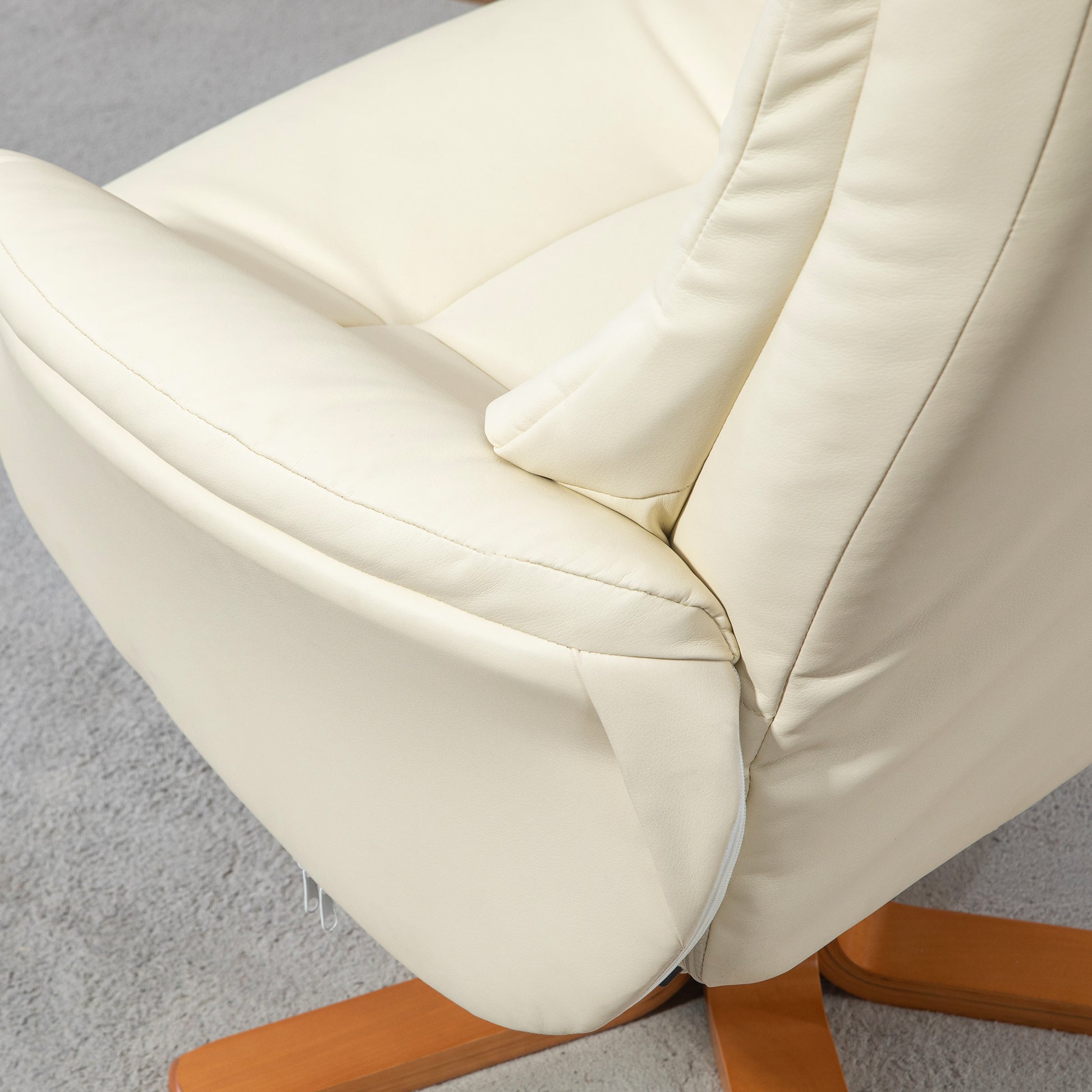 Recliner Chair with Ottoman, TV Chair with Reclining Function, Rocking Function, High Backrest, Wooden Legs for Living Room, Bedroom, Faux Leather, Cream White