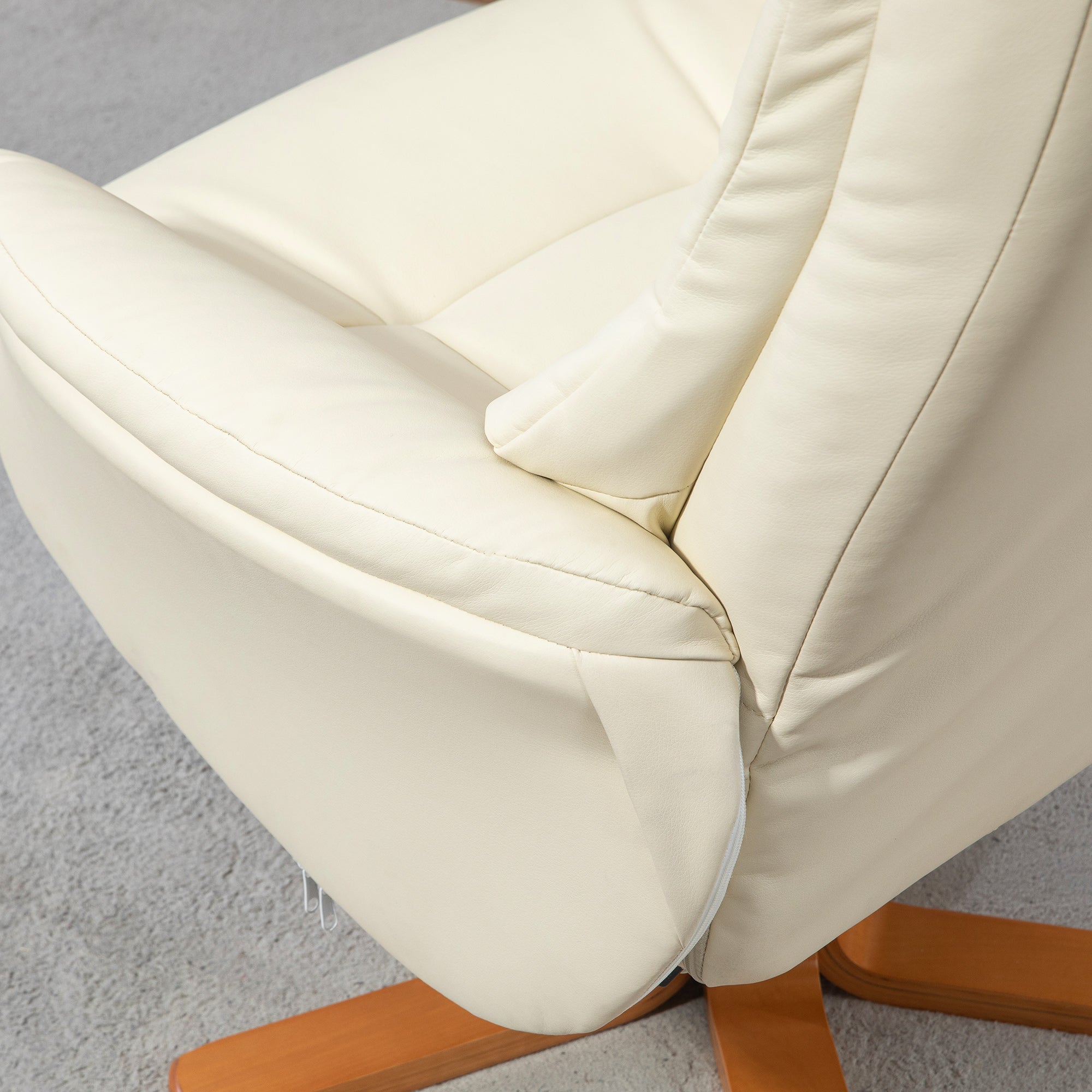 Recliner Chair with Ottoman, TV Chair with Reclining Function, Rocking Function, High Backrest, Wooden Legs for Living Room, Bedroom, Faux Leather, Cream White