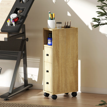 Bathroom Cabinet with Wheels Bathroom Storage Cabinet with Open Shelf Door and Drawer Space-Saving 7.1x11.8x27 inch Oak