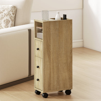 Bathroom Cabinet with Wheels Bathroom Storage Cabinet with Open Shelf Door and Drawer Space-Saving 7.1x11.8x27 inch Oak