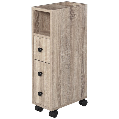 Bathroom Cabinet with Wheels Bathroom Storage Cabinet with Open Shelf Door and Drawer Space-Saving 7.1x11.8x27 inch Oak