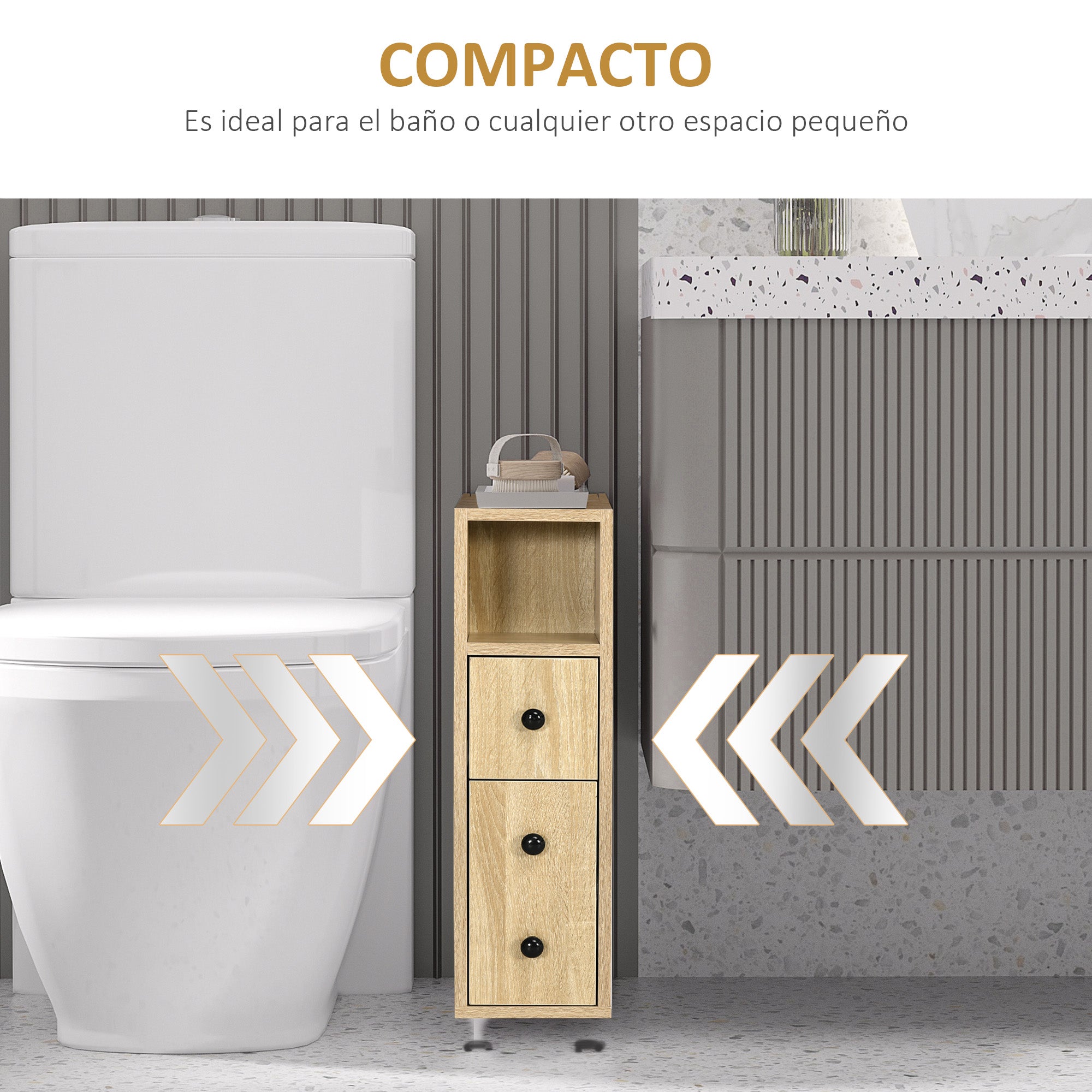 Bathroom Cabinet with Wheels Bathroom Storage Cabinet with Open Shelf Door and Drawer Space-Saving 7.1x11.8x27 inch Oak